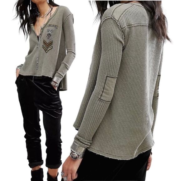 Free People Tops - Free People Military Statement Charcoal Thermal Long Sleeve We The Sml NWT